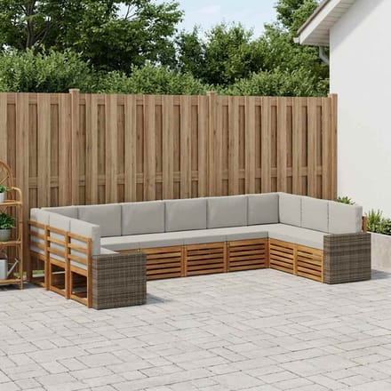 vidaXL - Buiten - bank - set - 10 - st - Naturel - en - lichtgrijs - Polyester
