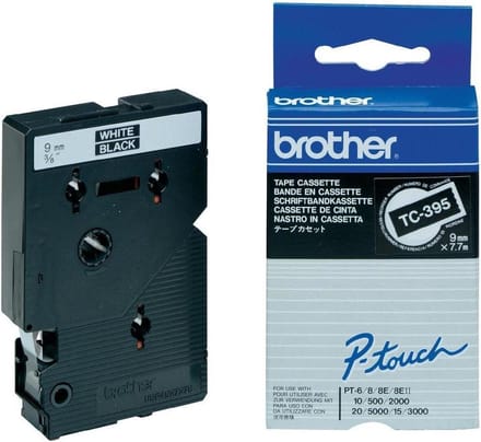 P-Touch TC-395 white on black 9mm
