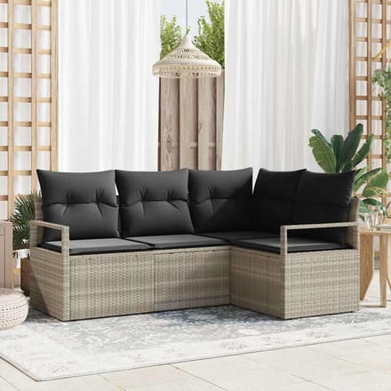 vidaXL Bankstel 4 pcs Lichtgrijs poly rattan