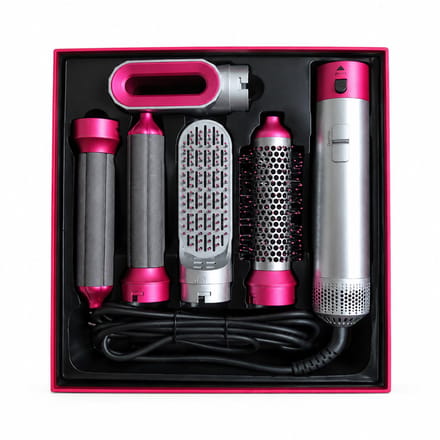 5-in-1 Warmluft-Stylingbürste - 1000 W - Trocknen, Locken und Glätten - Keramik-Heizelement - Pinke Geschenkbox
