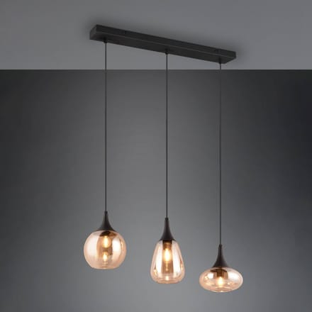 TRIO LUMINA - Hanglamp - Zwart mat - excl. 3x E14 40W - Amber glas