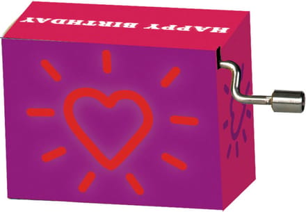 Fridolin muziekdoosje Happy Birthday, heart with aureola, violet