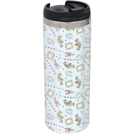 Friends Pattern Cool Tone Stainless Steel Thermo Travel Mug - Metallic Finish