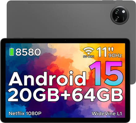 DOOGEE TAB A9+ - Tablet - 20GB RAM + 64GB ROM(2TB/TF) - 11 inth HD IPS 90Hz - Android 15 - 8580 mAh - Unisoc T7200 - 5G WiFi - Dubbele luidsprekers- Face ID - Grijs