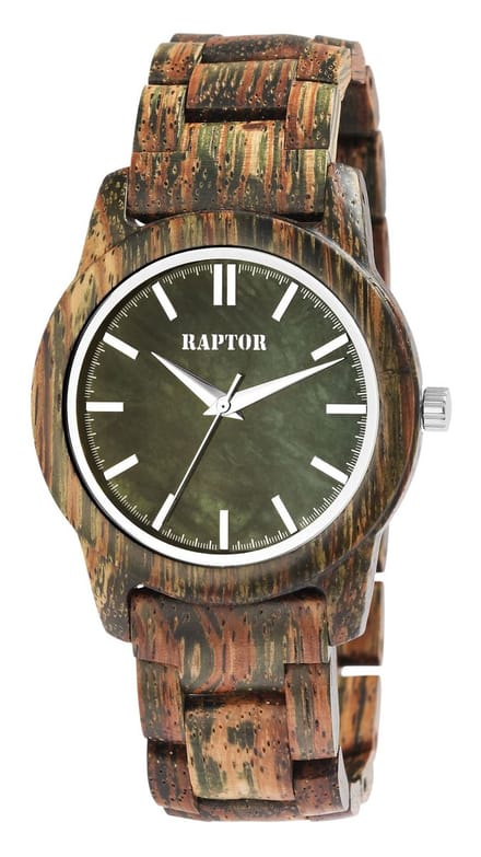 Raptor herenhorloge hout Elementary, zilverkleurig, mineraalglas