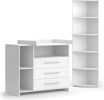 Vicco Oskar Babykamerset – 2 delen, met aankleedkussen en speelgoedplank Wit