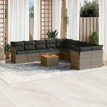 vidaXL - 11-delige - Loungeset - met - kussens - poly - rattan - grijs