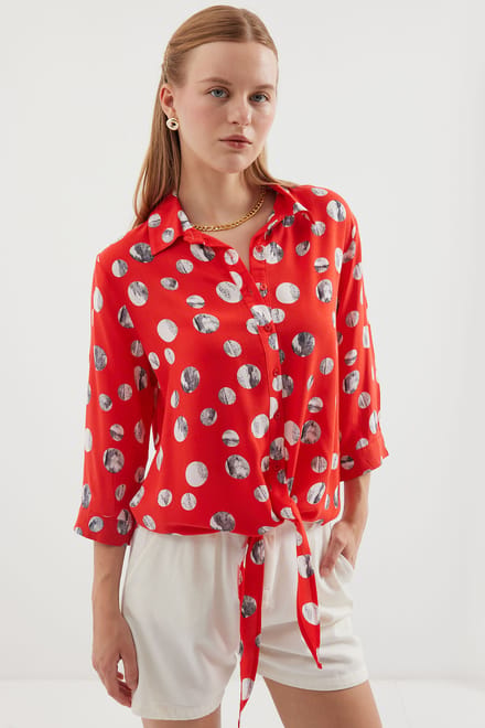 Gedrukte Viscose Blouse met Strik