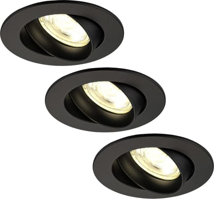 Ledvion - 3X LED Inbouwspot Rio - Zwart - Dimbaar - 3W - 2700K - Ø85 mm