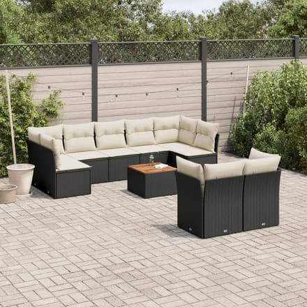 vidaXL - 10-delige - Loungeset - met - kussens - poly - rattan - zwart