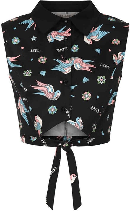 Banned - Marilou Swallows Crop Blouse - XL - Zwart