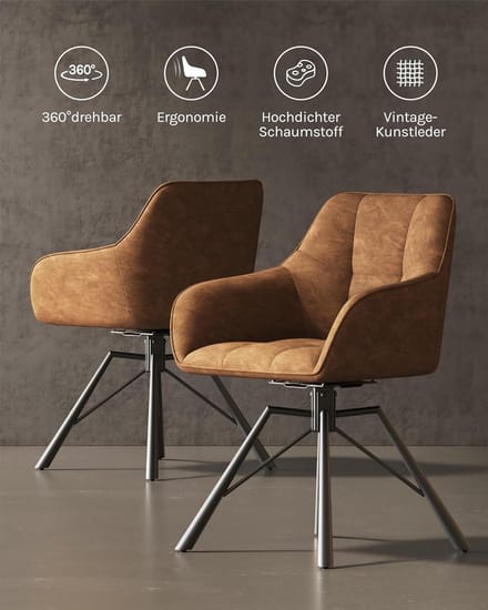 Eetkamerstoelen Set van 6 Draaibaar - Bruin - Novihome
