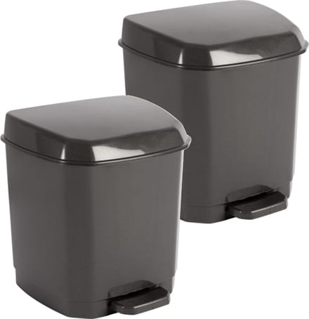 Hega Hogar Pedaalemmer - 2x - donkergrijs - 7 l -21 x 22 x 26 cm - prullenbak