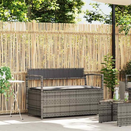 vidaXL - Tuinbank - met - kussen, - grijs - polyrotan
