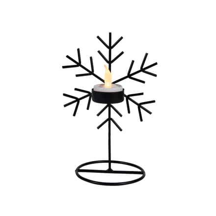 Kandelaar metaal snowflake zwart mt led 20cm