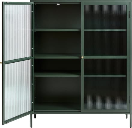 Bjorn - Vitrinekast met 2 deuren van geribbelde glas en metaal H140cm