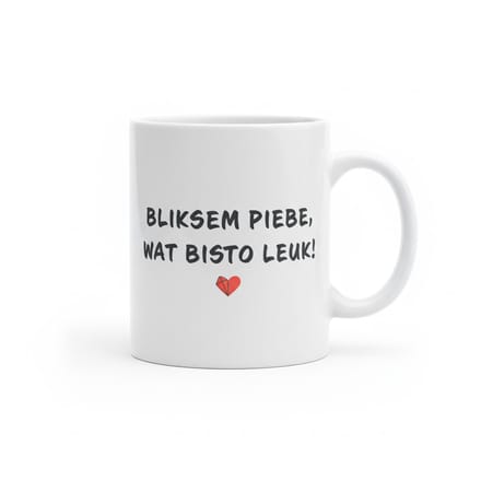 Grappige Brabantse Tekst Mok “Bliksem Piebe, Wat Bisto Leuk!” – Lief Compliment met Hartje – 330 ml
