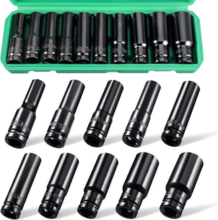 1/2 Inch Slagsleutel Bitset - 12-Delige Diepe Metrische Dopsleutels (10mm-24mm) - Sterke Cr-V Constructie