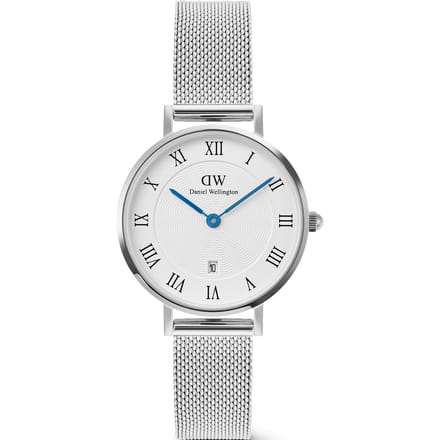 Daniel Wellington DW Watch Petite Roman Numerals Date Silver 28mm