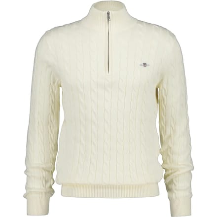 Gant Trui Allover Cable Knit Cotton Half Zip Cream / male