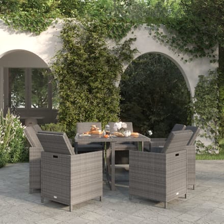 vidaXL - 9-delige - Tuinset - met - kussens - poly - rattan - grijs