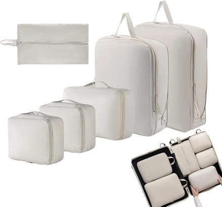 Compressie Pakkubussen - Reis Organizer Set - Bagage Organiseren - Efficiënte Ruimtecompressie - 6 Delig - Crèmekleurig