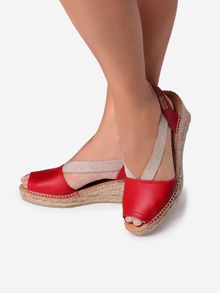 TEIDE-P | Leren espadrille met spitse neus en middelhoge sleehak - ROOD, 39