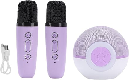 Draagbare Karaokemachine - Zing Installatie - Feestelijke Muziekavond - Met 2 Microfoons - 14.5 cm - Paars