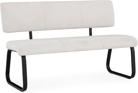 Eetkamerbank 3 Personen met Rugleuning Crèmewit Gestoffeerd Metalen Frame