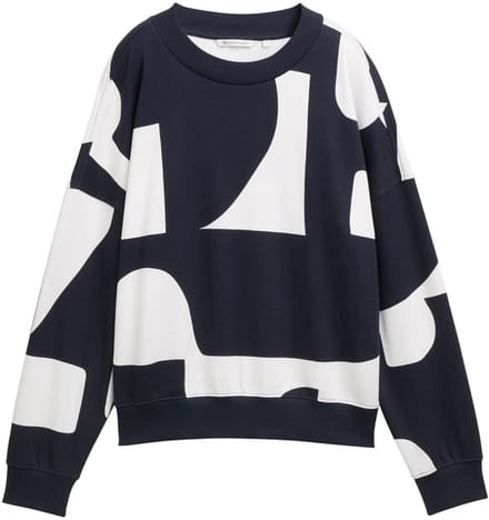 Tom Tailor Denim - Sweatshirt met patroon in losse pasvorm - Maat XL - navy white big scale print