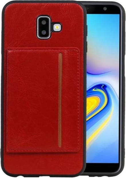 Rood Staand Back Cover 1 Pasjes voor Samsung Galaxy J6 Plus