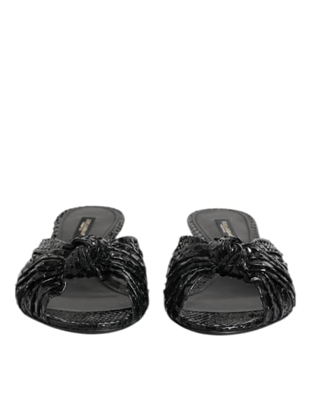 Dolce & Gabbana Zwarte Leren Hak Slides Sandalen Schoenen