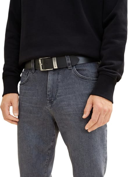 Tom Tailor - TTTOM leren riem met vierkante gesp - Maat 120 - black uni