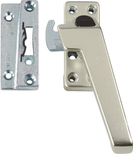 AXA Raamsluiting (model 3318) Aluminium Champagne: Afsluitbaar met drukknop, links naar buiten draaiend.