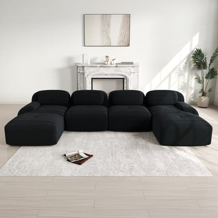 MODFU Modulair Hoeksofa - Frameloos En Montagevrij - Ergonomisch - Ribstof - Zwart