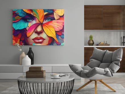 Canvas Schilderij - Vrouw Gezicht - Kleurrijke Kunst - 90x60x2 cm