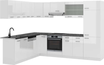 Vicco Hoekkeuken R-Line, Wit Hoogglans/Wit, 287 x 227 cm, WB Antraciet