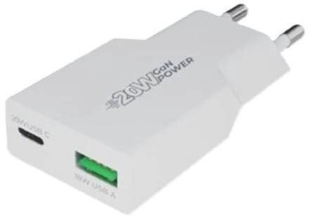 OneOne 20W snellader met 2 poorten. USB C en USB A. Platte GAN Quick Charge lader. PD PPS oplader adapter past op Apple iPhone 13 Mini, iPhone 13 Pro, iPhone 13 Pro Max, iPhone 14, iPhone 14 Plus, iPhone 14 Pro, iPhone 14 Pro Max
