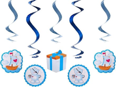 Geboorte jongen versiering - Swirls blauw beer - 5 stuks