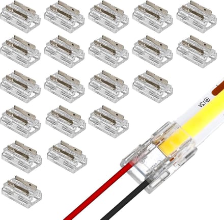 Hoekconnector 2-Pole 10mm voor COB LED Strips, 20 Stuks Transparante Mini Plug voor 8mm SMD Verlichting