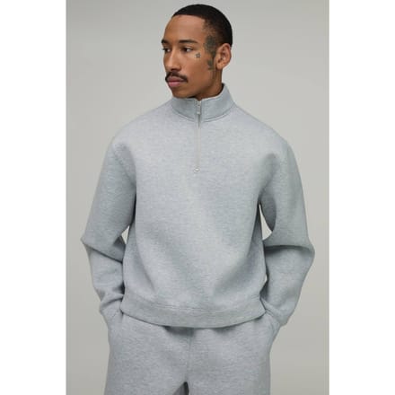 Oversized Boxy 1/4 Zip Funnel Neck Scuba Sweatshirt | Grey Marl | Size Medium