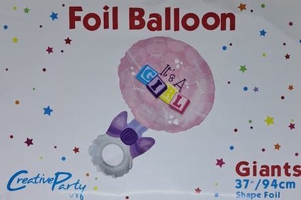 super shape folieballon rammelaar roze 94cm groot