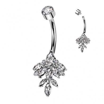Navelpiercing leaf vine marquise zilver - LMPiercings