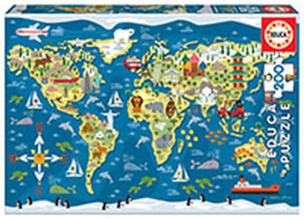 Educa puzzel wereldkaart 200 stukjes - educatief speelgoed karton.