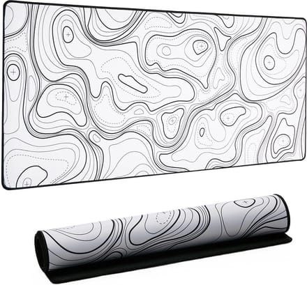 Grote gaming-muismat antislip 4 mm waterdicht - wit topografisch patroon