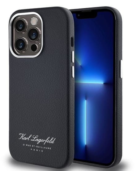 Karl Lagerfeld Backcase hoesje geschikt voor iPhone 14 Pro Max - Effen Zwart - Leer
