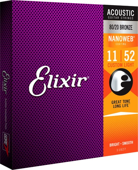 Elixir 11027 Akoestische 80/20 Bronze 11-52 Custom Light Nanoweb Coating