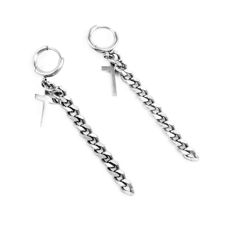 Dottilove Oorbellen Dames - Heren - RVS Plated - Oorringen met Ketting - Kruis
