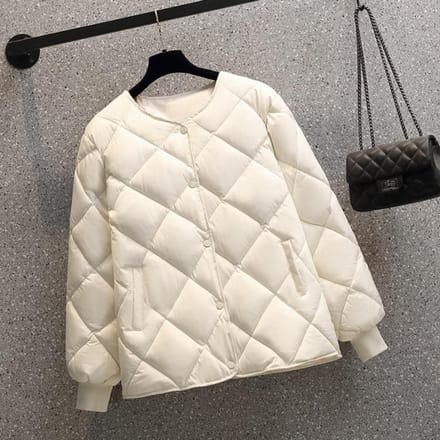 Korte dons katoenen jas dames winter licht diamant ruit vrijetijdsjas S