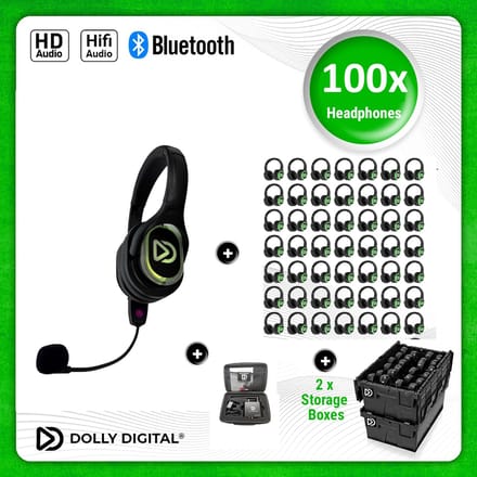 Dolly Digital® RD-Pro 100 Draadloze Koptelefoons voor groepen + Headmounted Microfoon – 100 HiFi Koptelefoons + Microfoon + Bluetooth + HiFi
